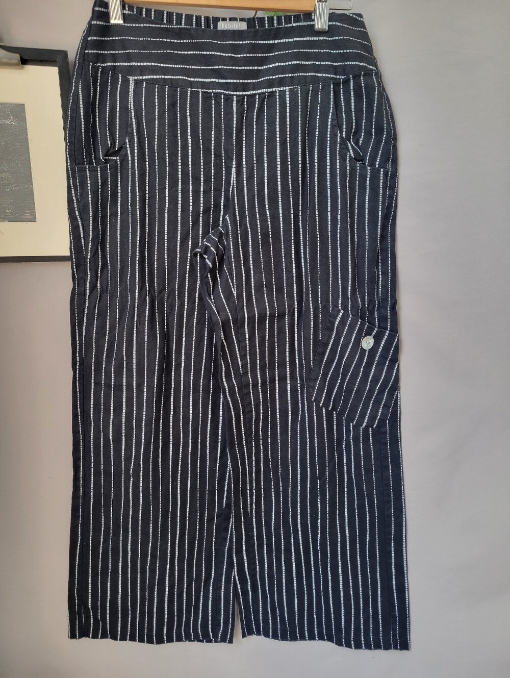 Habitat Flood Pocket Cropped Cotton Linen Pant Black White XS